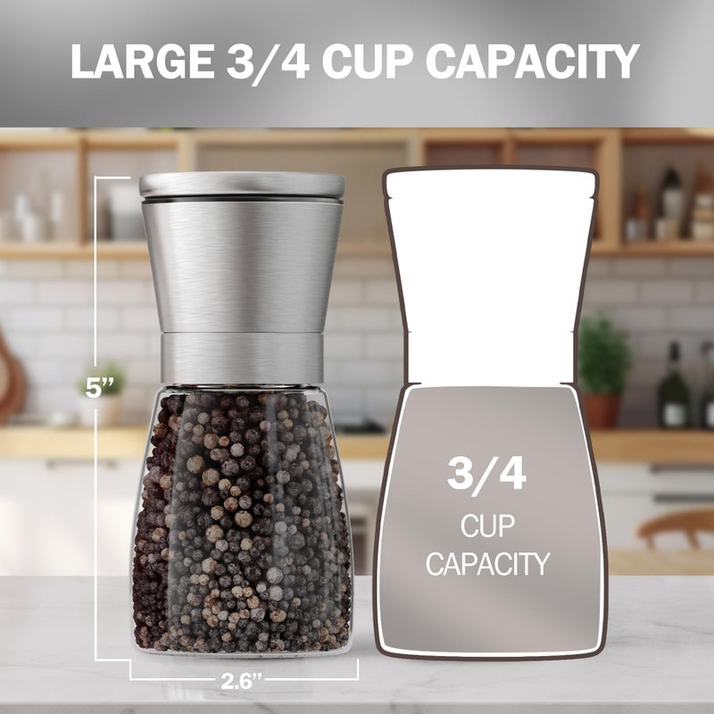 Home EC Original Stainless Steel Sea Salt and Pepper Grinder Set of 4 - Adjustable Ceramic - Glass Salt and Pepper Shakers Mills - Modern Kitchen Spice Mill W/Funnel & EBook - Image 3